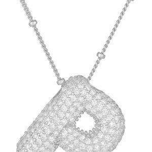 Bubble Letter Necklace Gold Balloon Initial Pendant Necklace Dainty Zirconia Alp